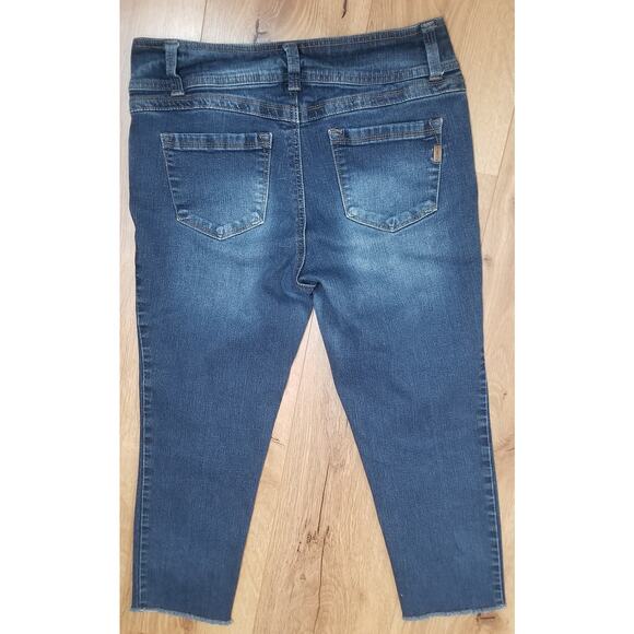 1822 Dark DENIM Jeans Women’s Size 12 Raw Hem Stretch 5 Pockets Skinny Ankle - Picture 4 of 10